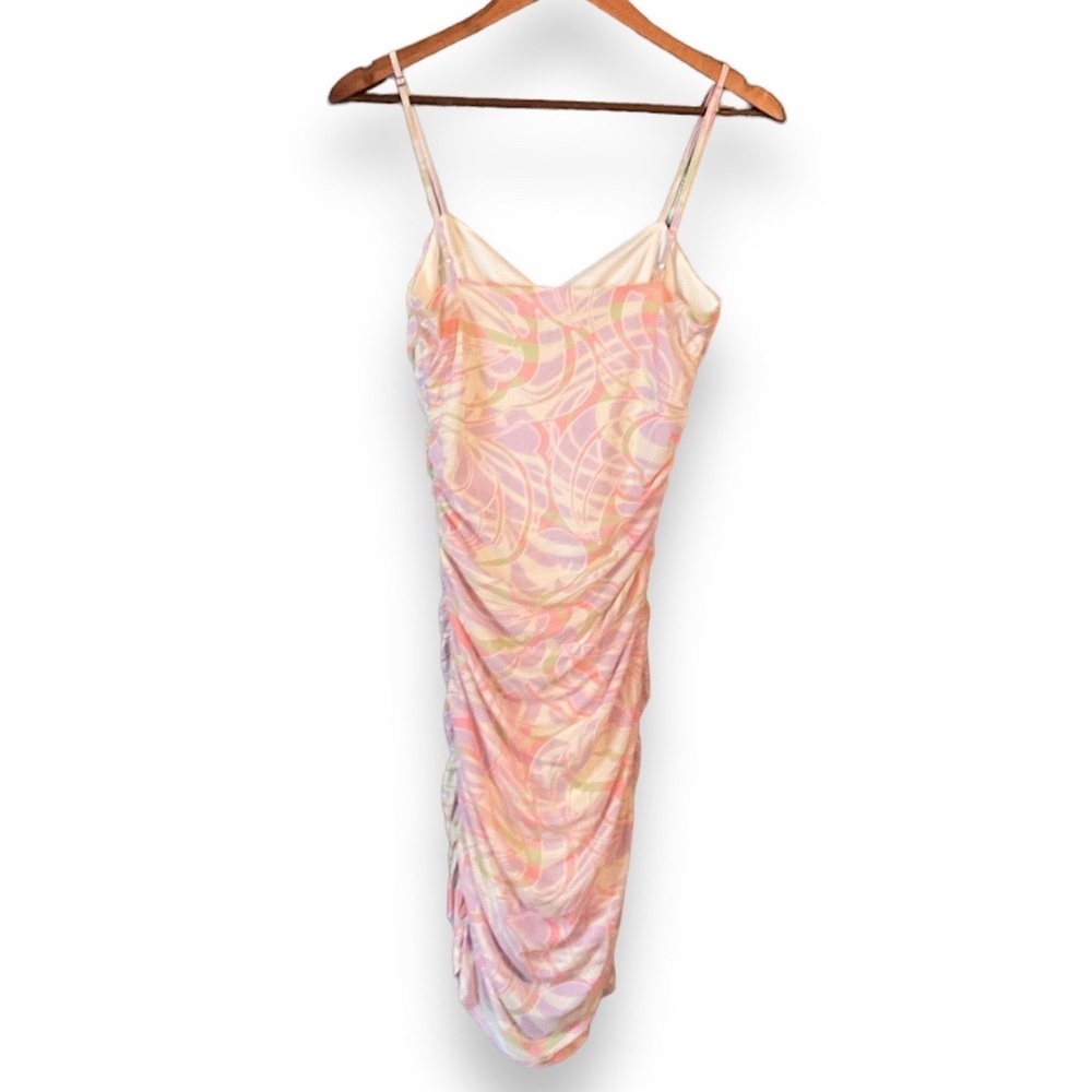 BP Ivory Multi Roxy Abstract Ruched Tie Front Slip Dress Small - Picture 11 of 11